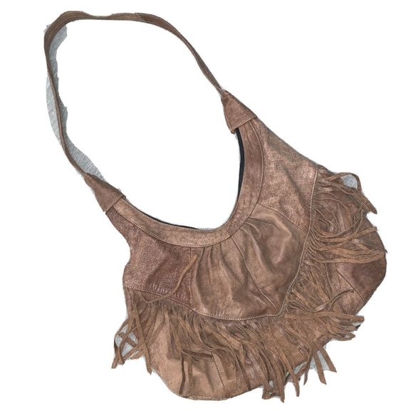 Genuine Soft Leather Fringed Hobo Style Handbag Hecho En Mexico Casa Larrea - Picture 1 of 12